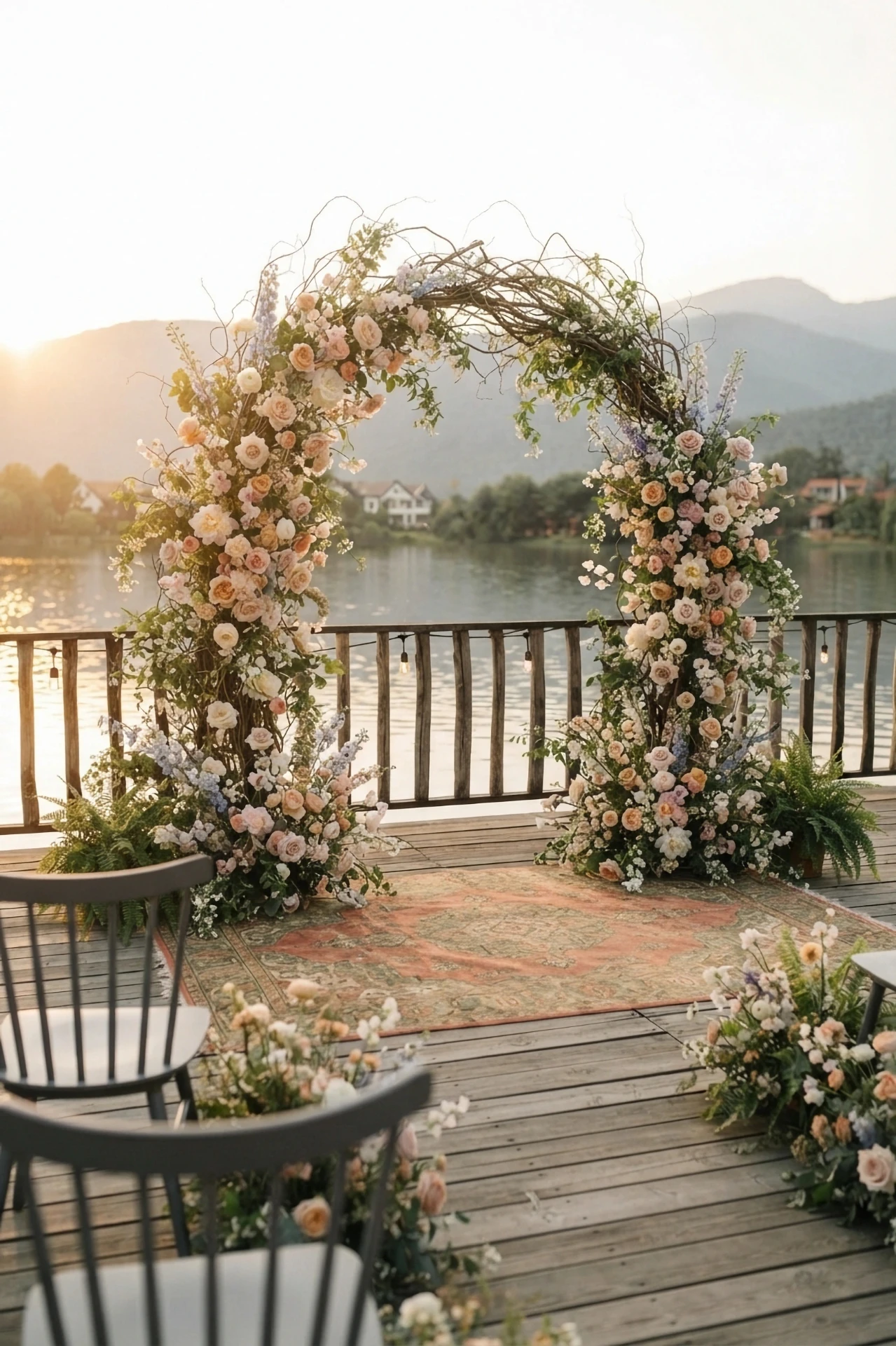 Outdoor wedding ceremony on a decorated pier in Georgia