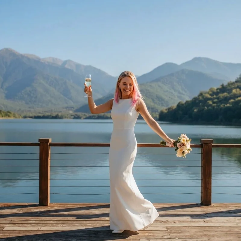 Wedding on a lakeside pier in Kakheti