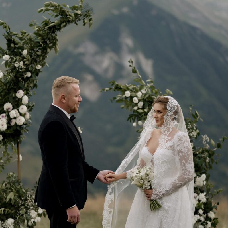 Official marriage registration in Georgia with mountain views