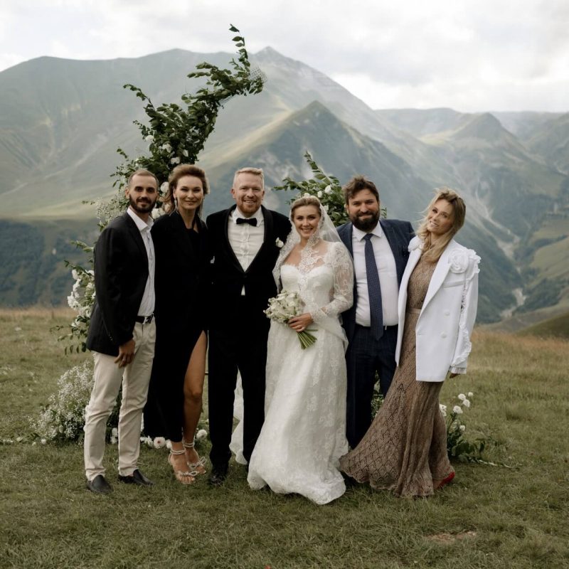 Outdoor wedding ceremony in Kazbegi, Georgia, for foreigners