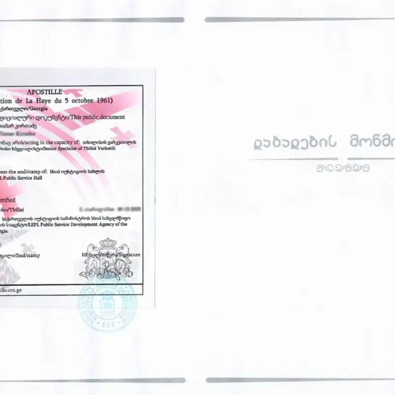 Georgian marriage certificate with an apostille