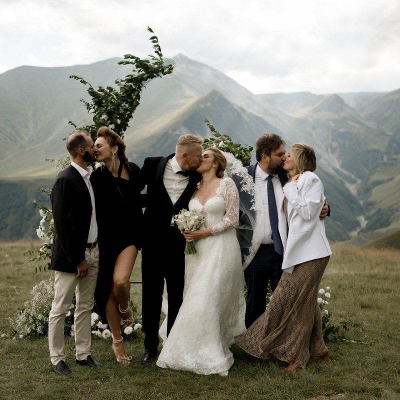 Wedding with guests in the mountains of Georgia