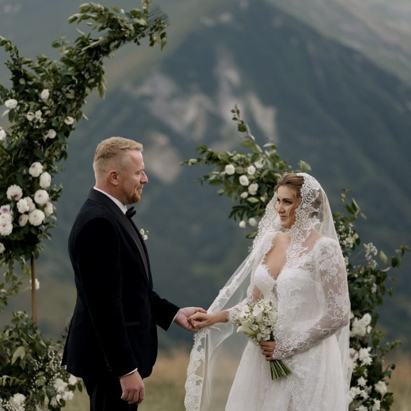 Official marriage registration in Georgia with mountain views
